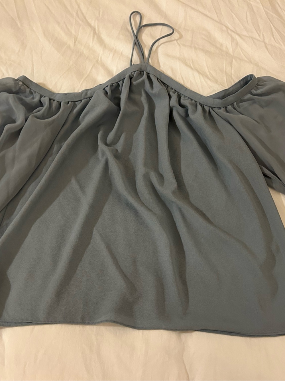 1. State Slate Blue Cold-Shoulder Spaghetti Strap Blouse